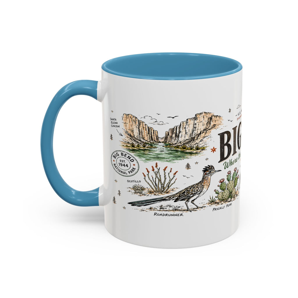 Big Bend National Park Coffee Mug | Texas Desert River Canyon Hiking Gift | Accent Color Ceramic 11oz 15oz
