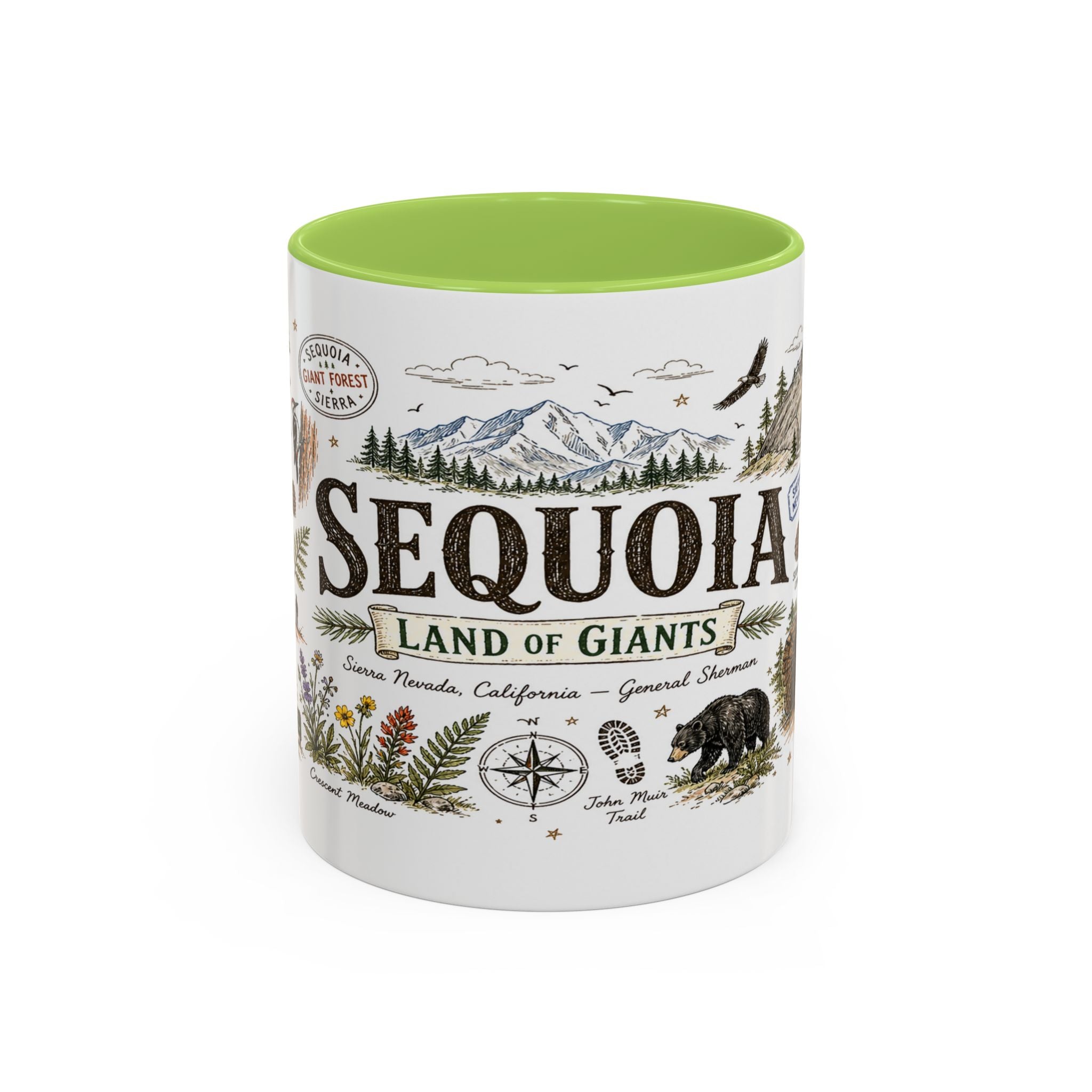 Sequoia Coffee Mug | National Park Hiking California Gift | Accent Color Ceramic 11oz 15oz