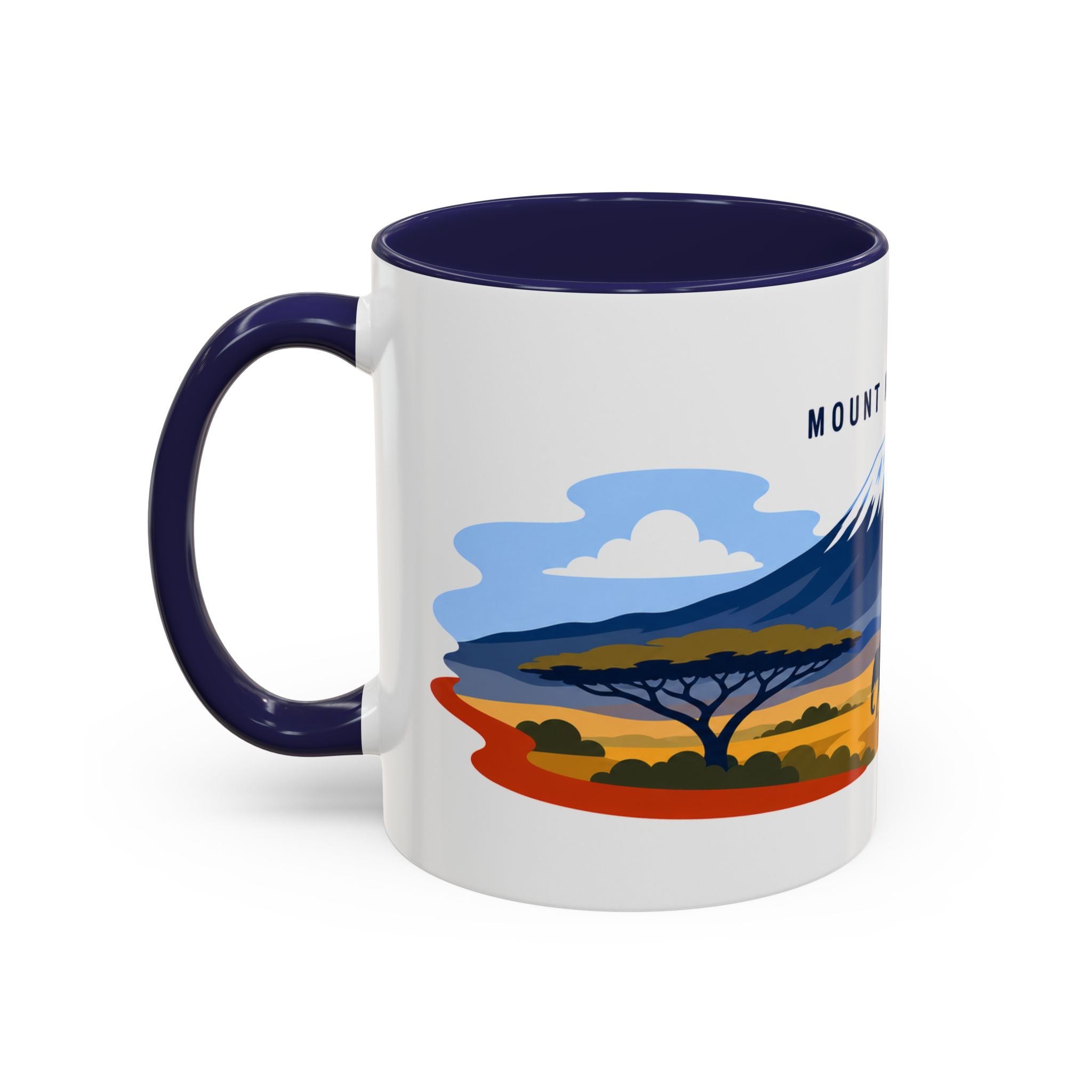 Mount Kilimanjaro Coffee Mug | Travel Destination Souvenir Gift | Accent Color Ceramic 11oz 15oz