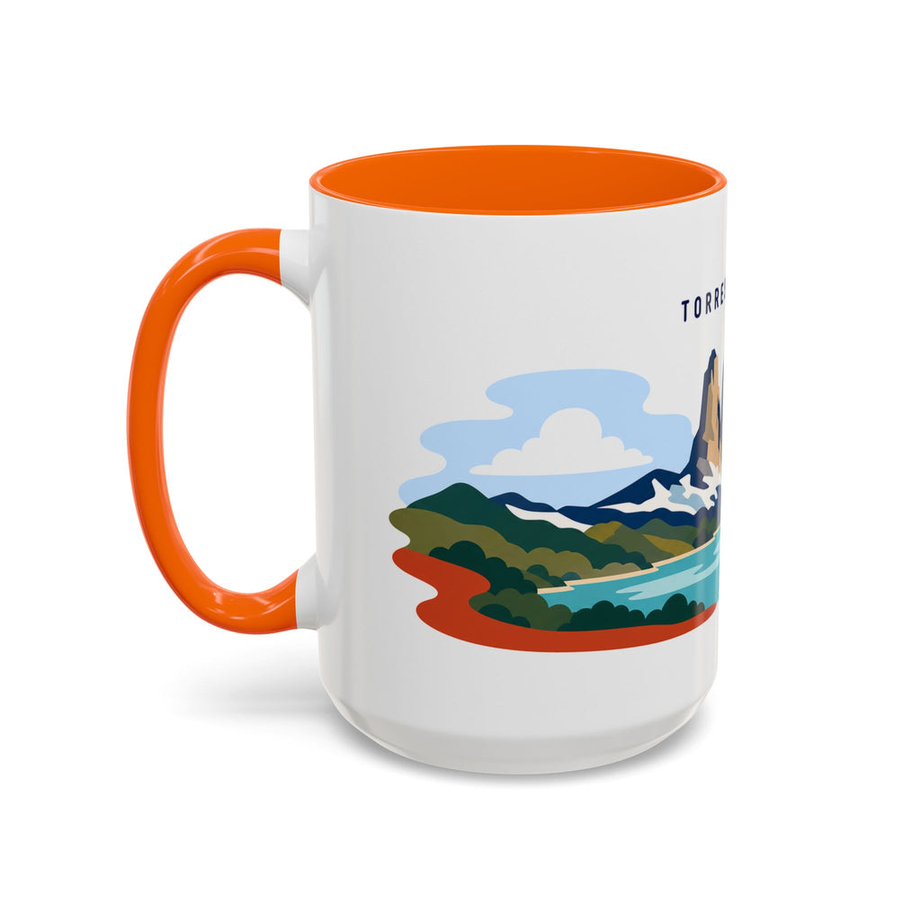 Torres del Paine Coffee Mug | Travel Destination Souvenir Gift | Accent Color Ceramic 11oz 15oz