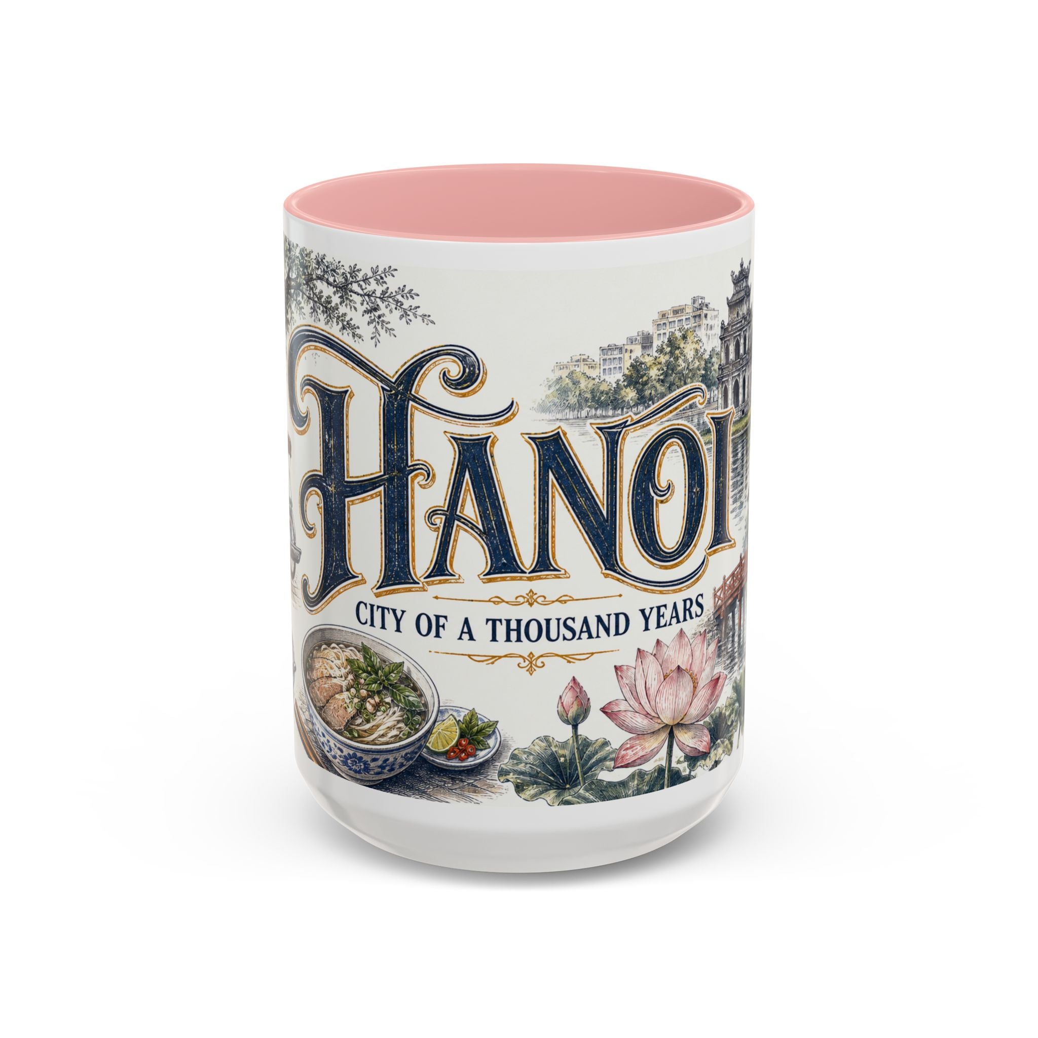 Hanoi Coffee Mug | Vietnam Travel Souvenir | Vintage Illustrated City Gift | 11 oz 15 oz Accent Mug