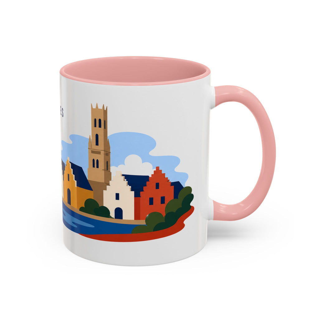 Bruges Coffee Mug | Travel Destination Souvenir Gift | Accent Color Ceramic 11oz 15oz