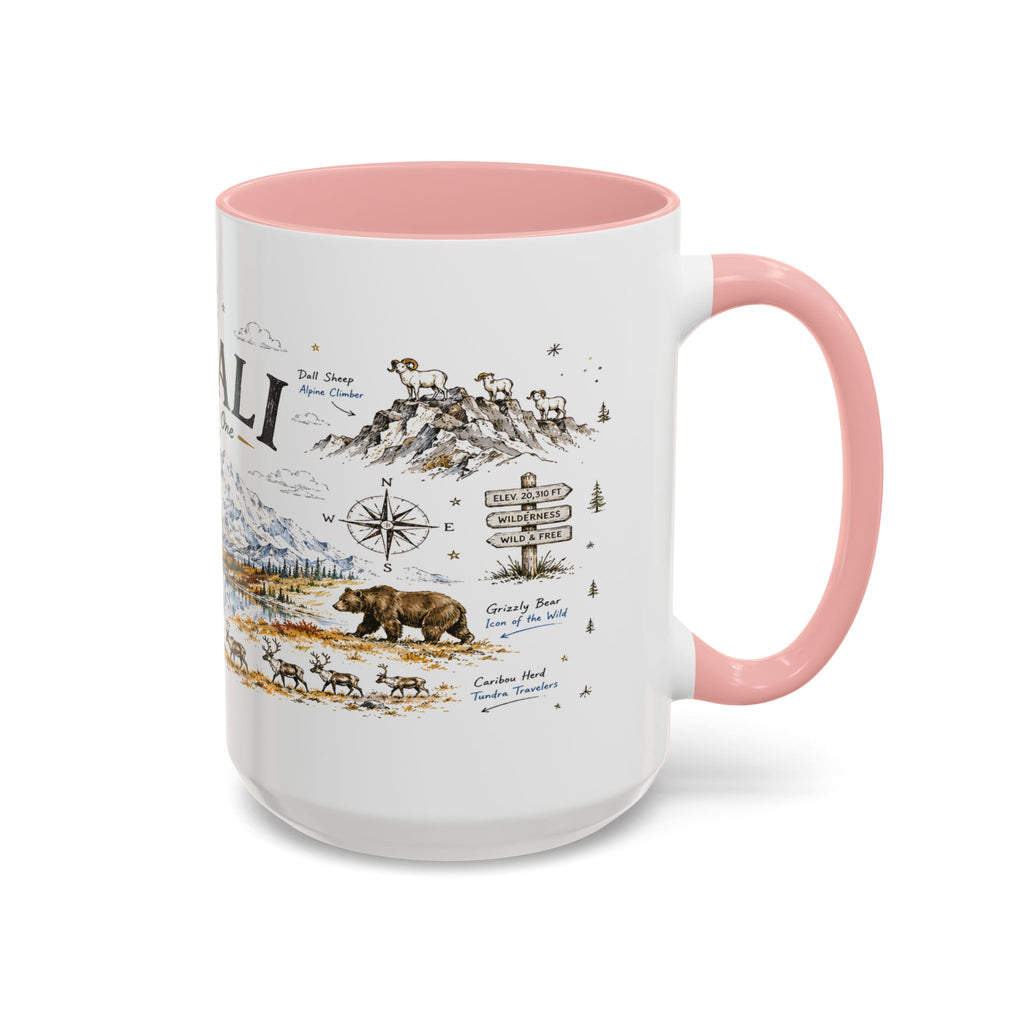 Denali National Park Coffee Mug | Alaska National Park Hiking Gift | Accent Color Ceramic 11oz 15oz
