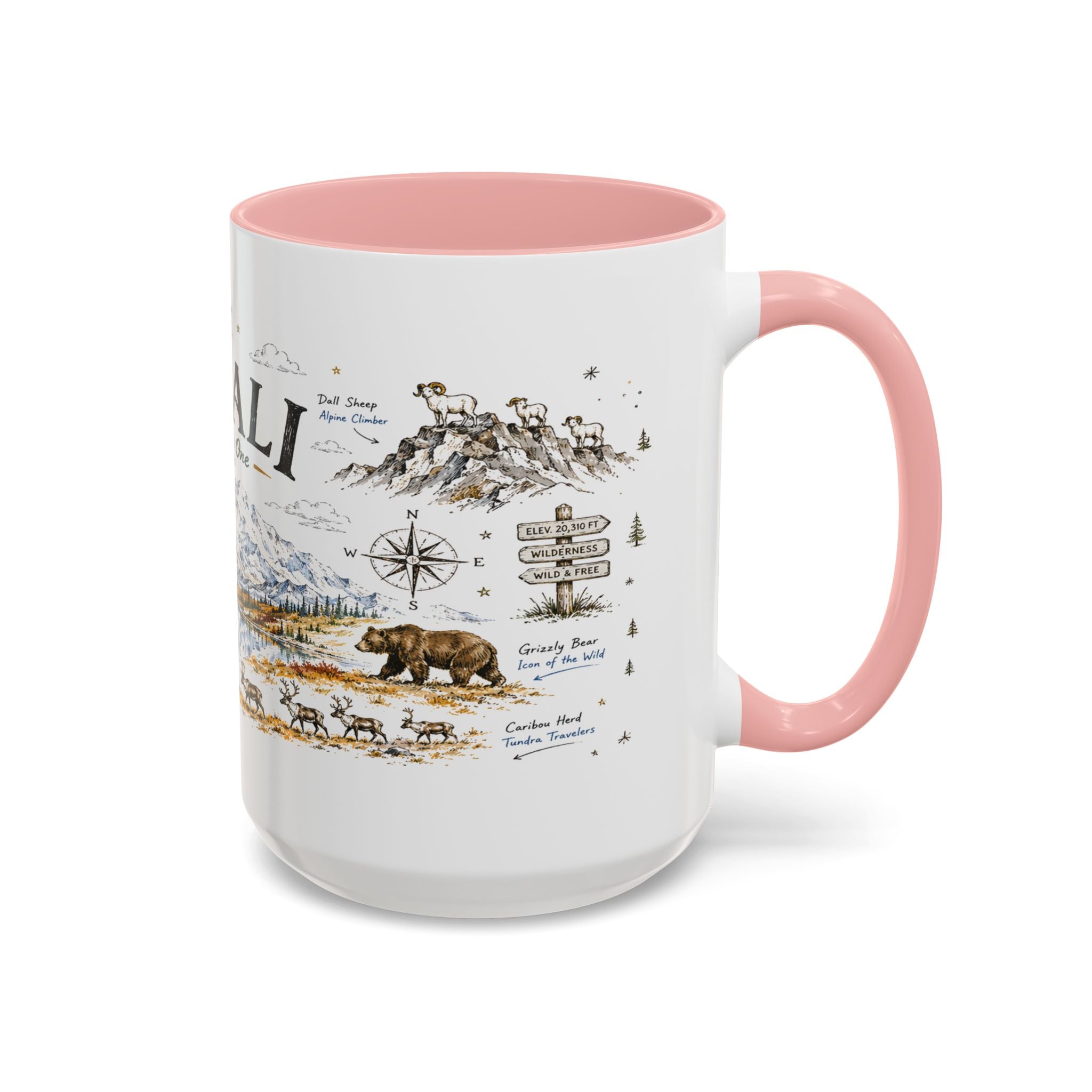 Denali National Park Coffee Mug | Alaska National Park Hiking Gift | Accent Color Ceramic 11oz 15oz