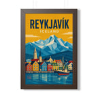 Reykjavík Iceland Framed Poster | Vintage Travel Wall Art | Black Walnut White Frame | 16x24 20x30