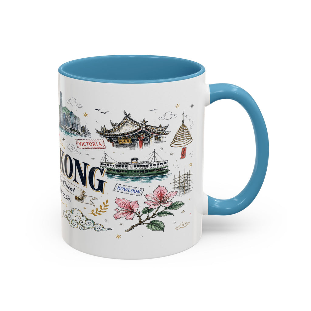 Hong Kong Coffee Mug | Asia Souvenir Travel Gift | Accent Color Ceramic 11oz 15oz