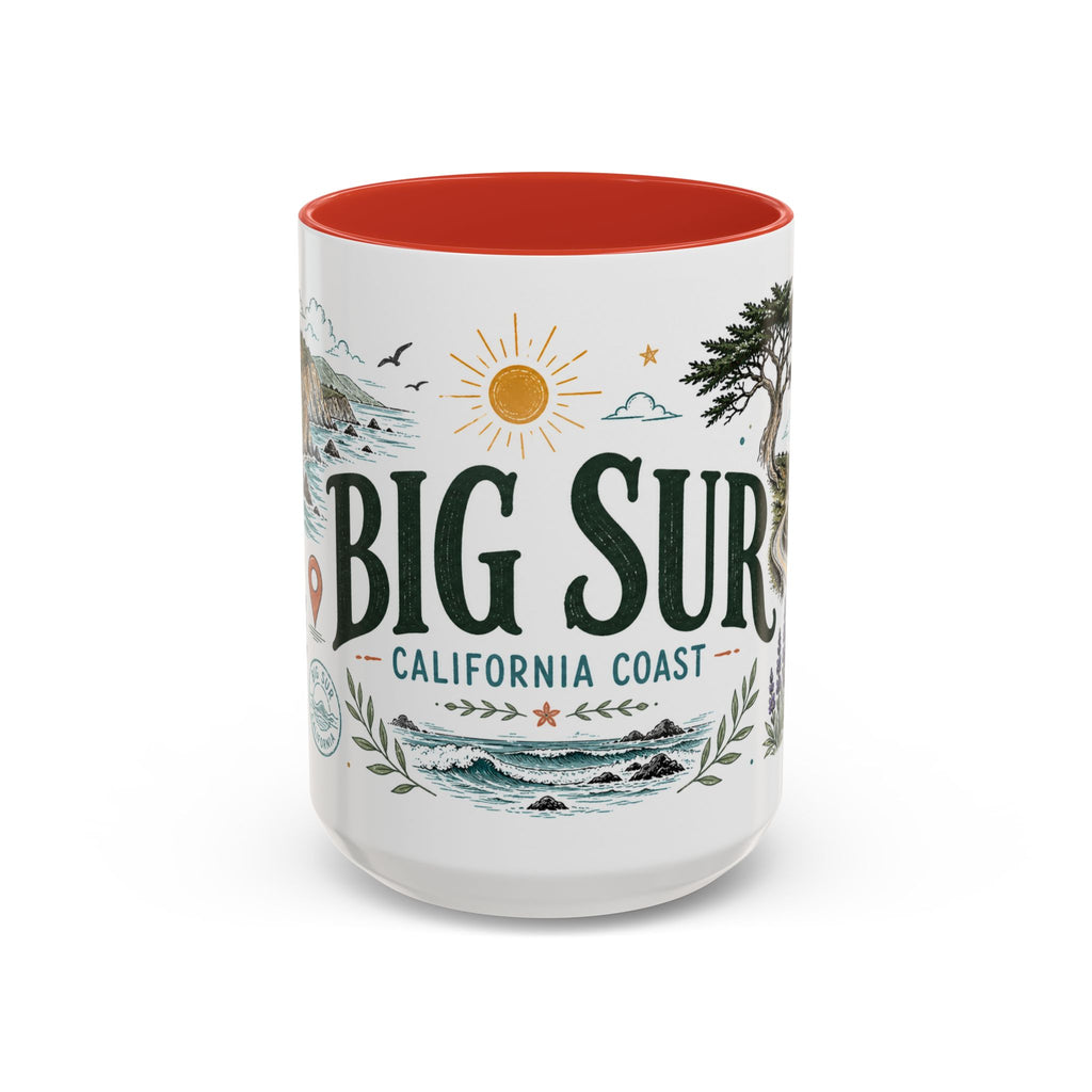 Big Sur Coffee Mug | Travel Destination Souvenir Gift | Accent Color Ceramic 11oz 15oz