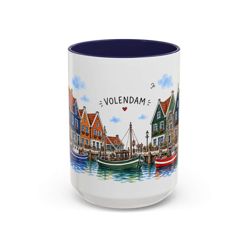 Volendam Illustrated Travel Mug | Netherlands Souvenir Accent Coffee Mug | 11oz 15oz Ceramic Cup