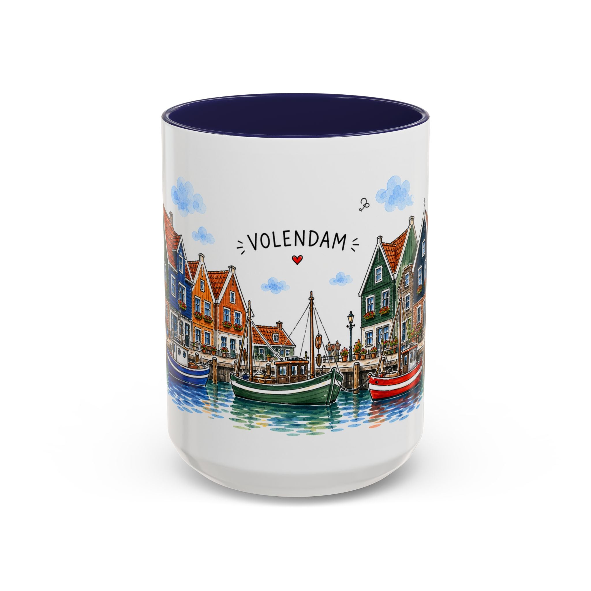 Volendam Illustrated Travel Mug | Netherlands Souvenir Accent Coffee Mug | 11oz 15oz Ceramic Cup