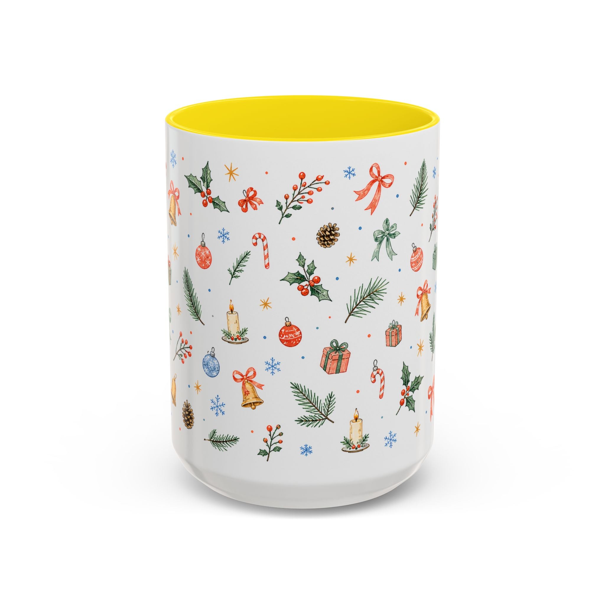 Christmas Bell Mug | Ribbon Gift Watercolor Holiday Cup | Accent Coffee Mug 11oz 15oz