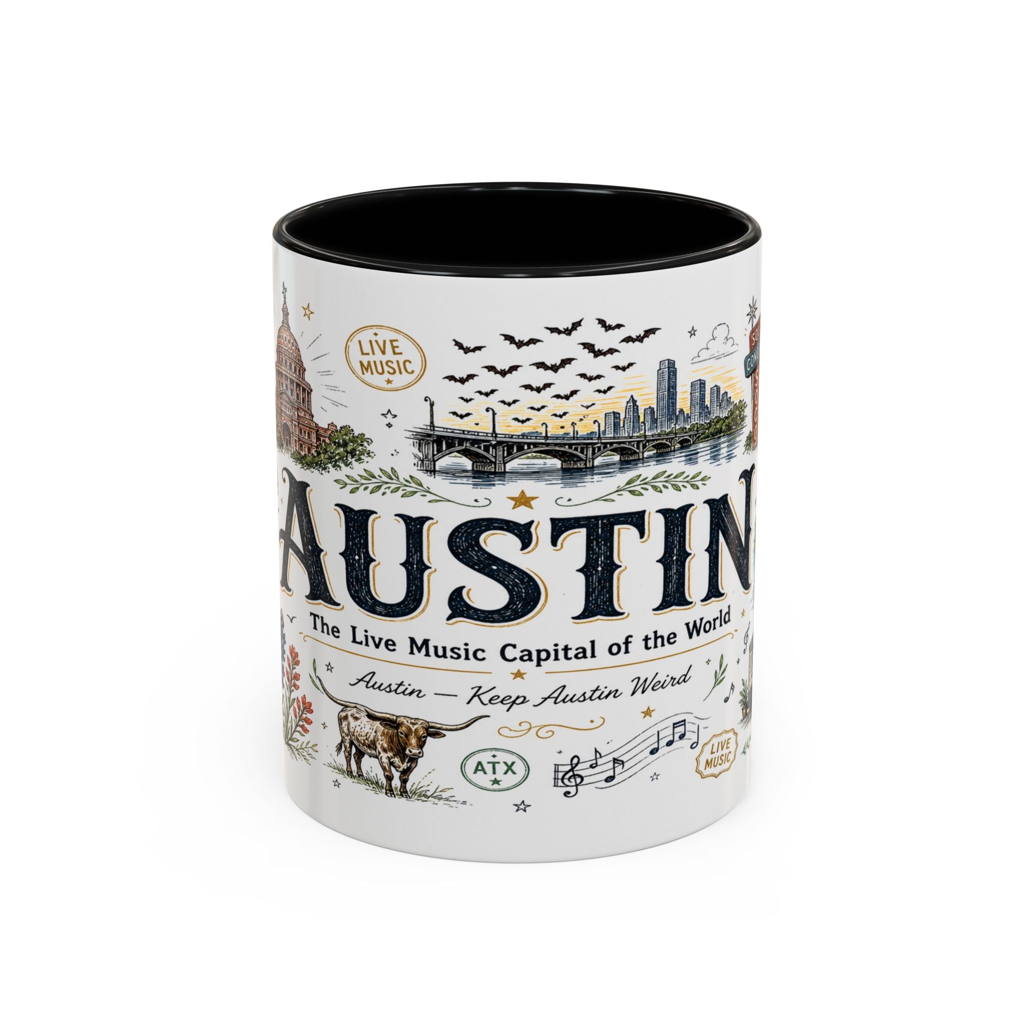 Austin Coffee Mug | Texas Souvenir City Gift | Accent Color Ceramic 11oz 15oz