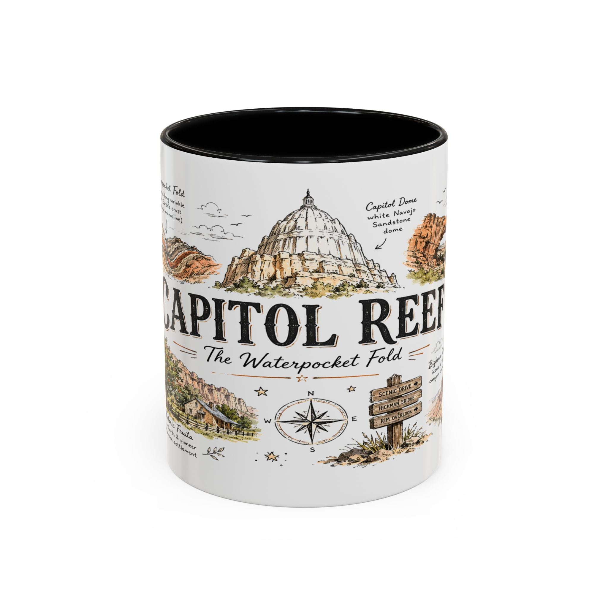 Capitol Reef National Park Coffee Mug | Utah Sandstone Canyon Hiking Gift | Accent Color Ceramic 11oz 15oz