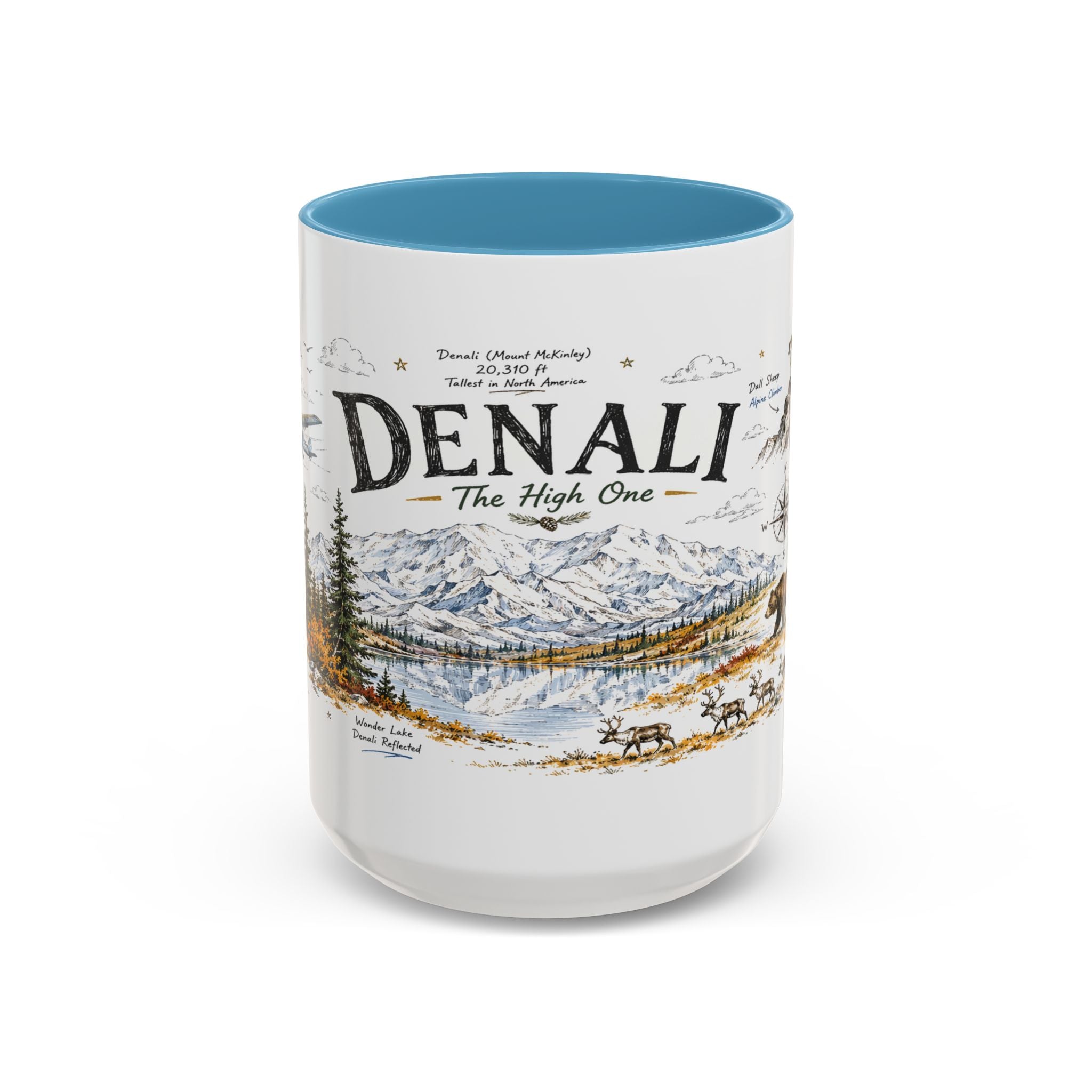 Denali National Park Coffee Mug | Alaska National Park Hiking Gift | Accent Color Ceramic 11oz 15oz