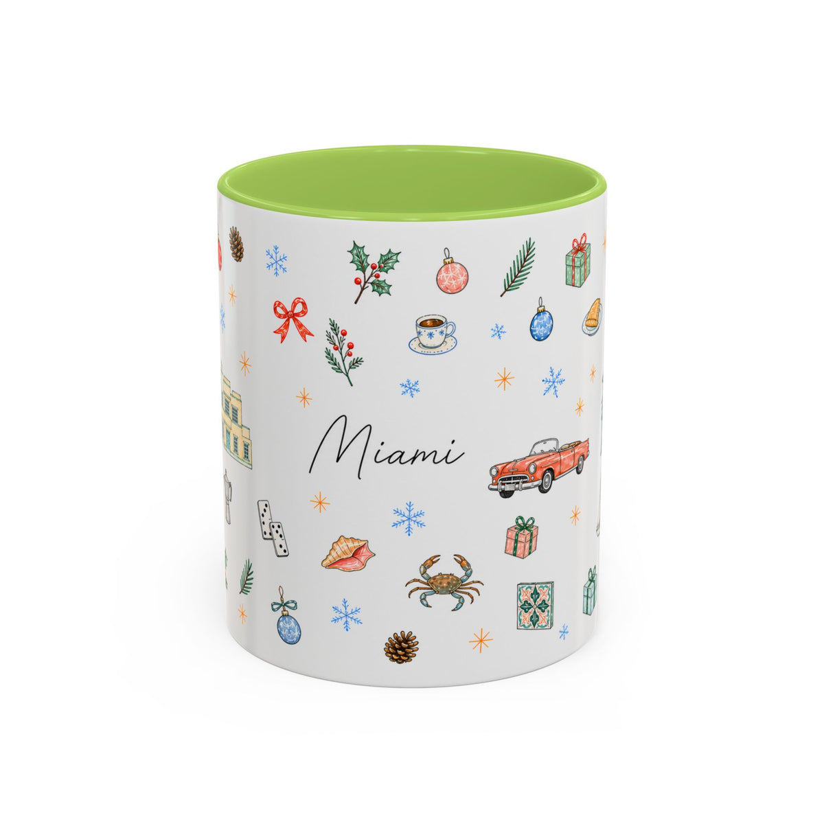 Miami Christmas Mug | Watercolor Art Deco City Souvenir (11oz/15oz)