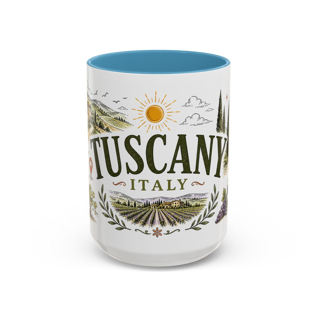 Tuscany Coffee Mug | Travel Destination Souvenir Gift | Accent Color Ceramic 11oz 15oz