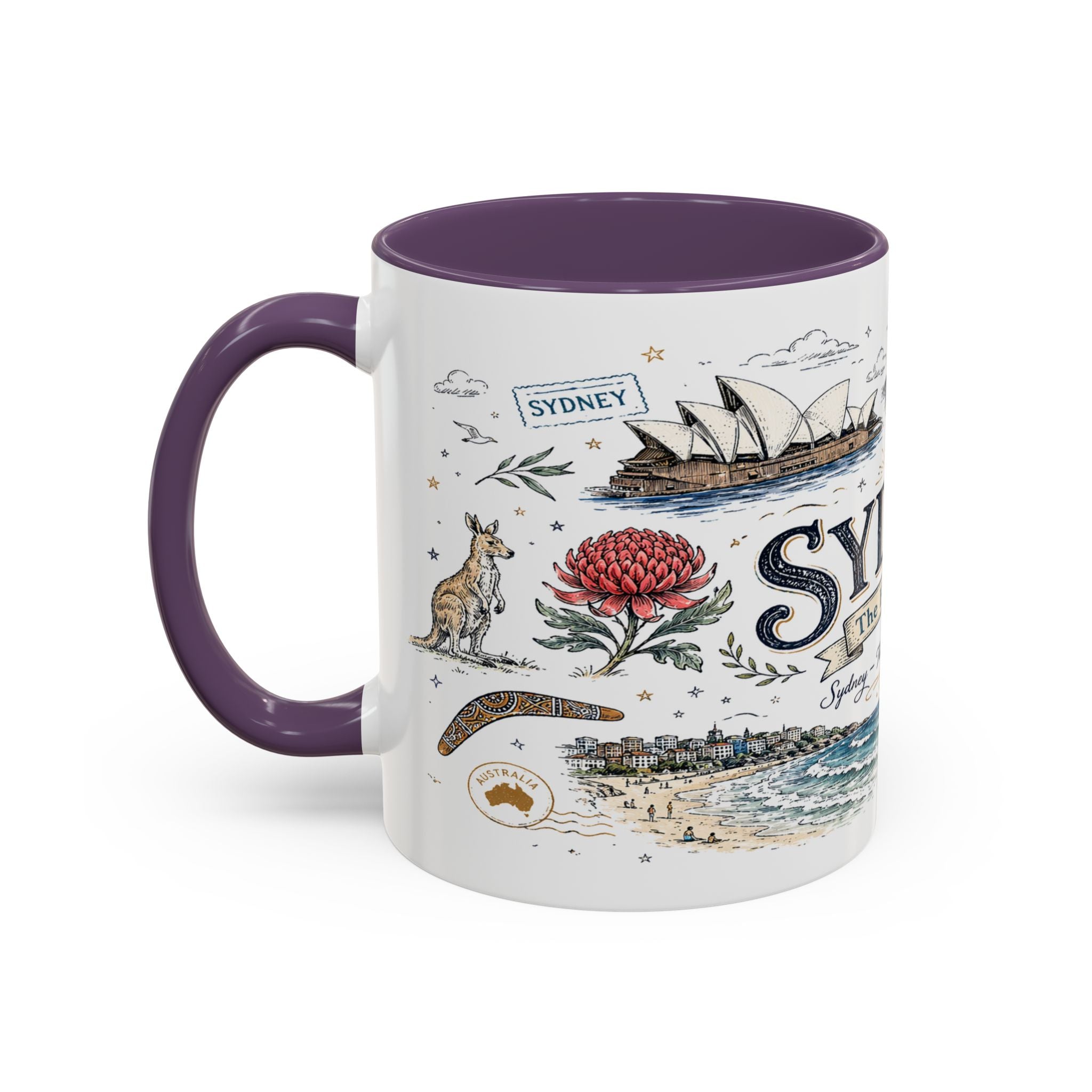 Sydney Coffee Mug | Australia Souvenir Travel Gift | Accent Color Ceramic 11oz 15oz