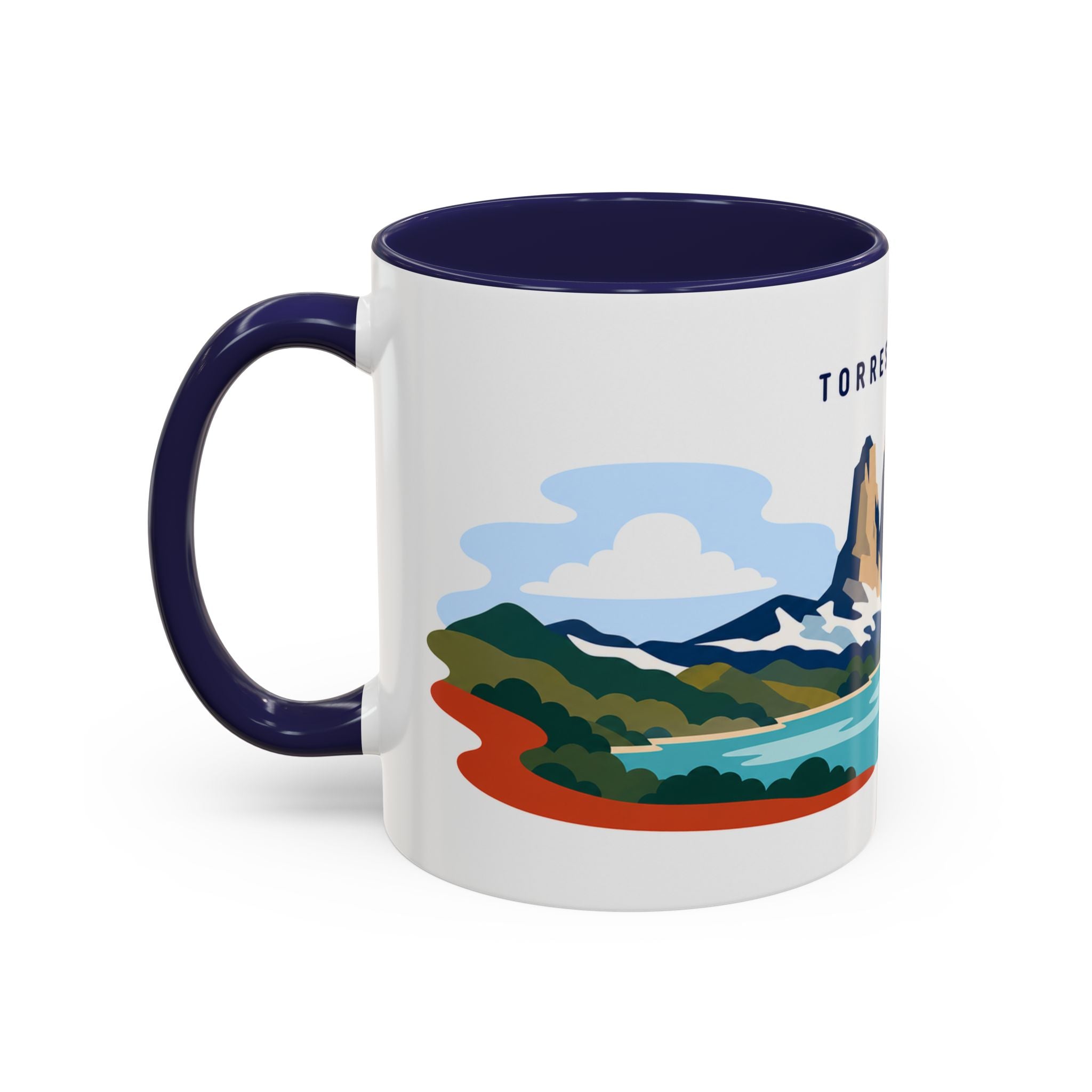 Torres del Paine Coffee Mug | Travel Destination Souvenir Gift | Accent Color Ceramic 11oz 15oz