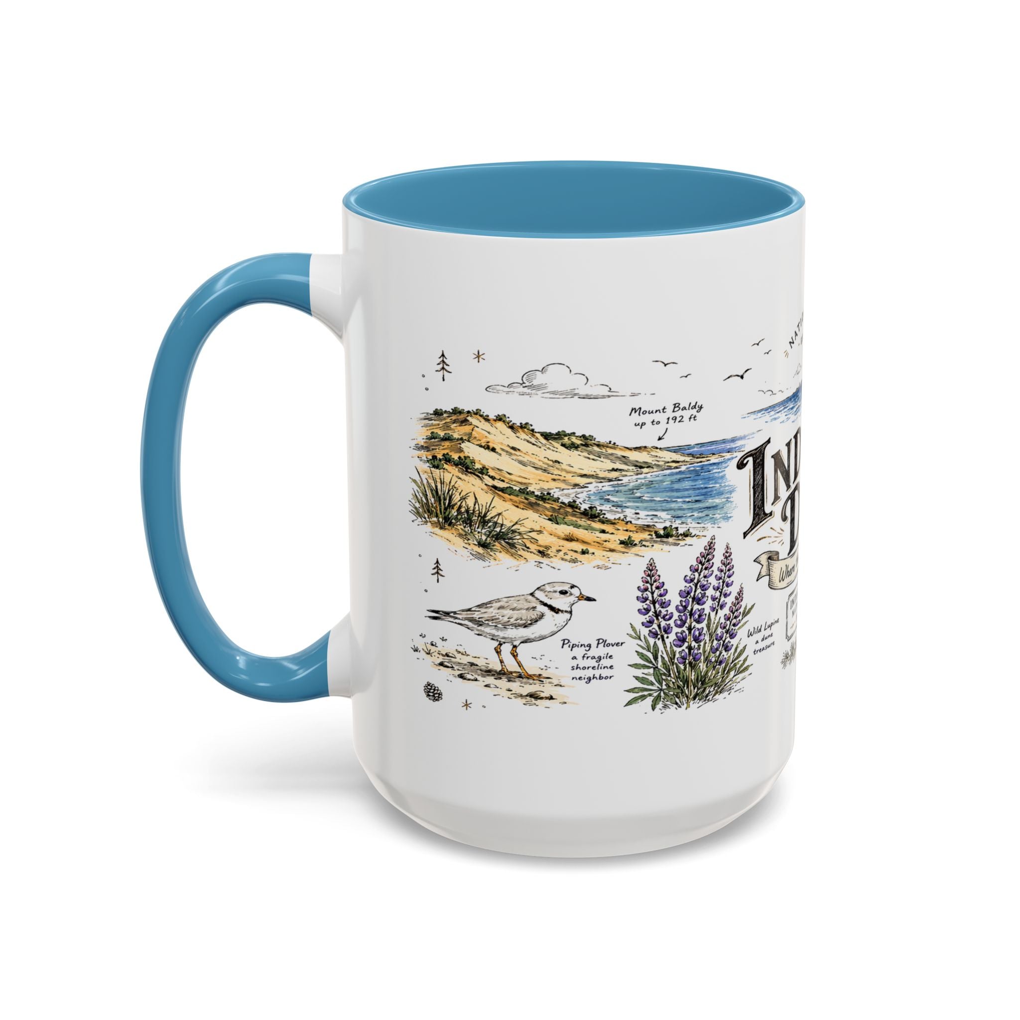 Indiana Dunes National Park Coffee Mug | Indiana Lake Michigan Beach Gift | Accent Color Ceramic 11oz 15oz