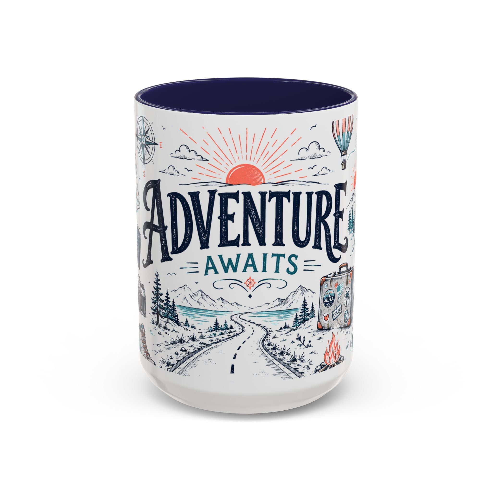 Adventure Awaits Coffee Mug | Class of 2026 Graduation Gift | Accent Color Ceramic 11oz 15oz