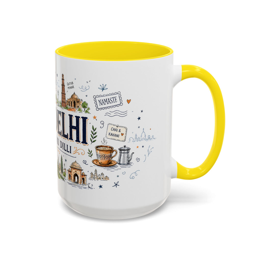 New Delhi Coffee Mug | India Souvenir Travel Gift | Accent Color Ceramic 11oz 15oz