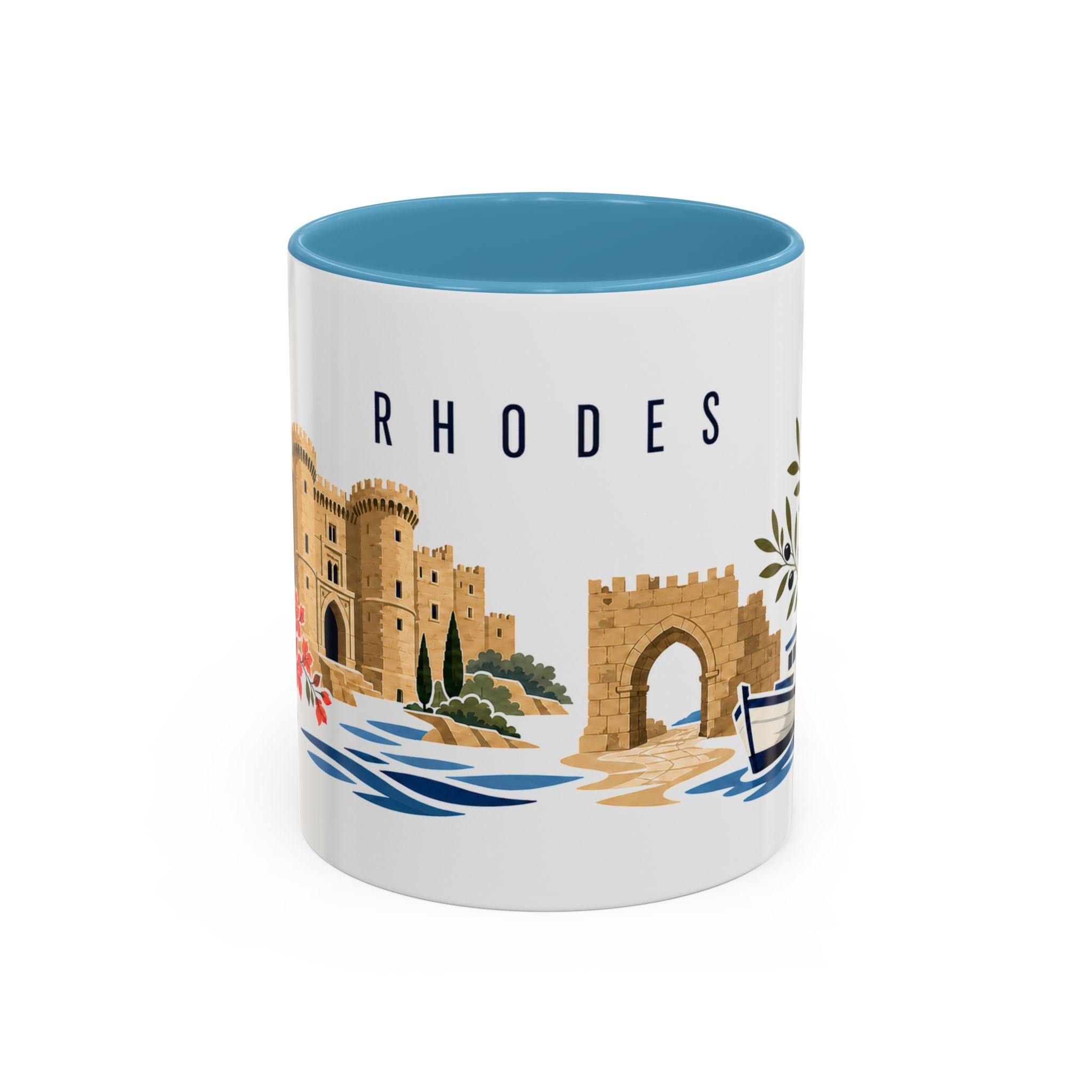 Rhodes Coffee Mug | Greece Travel Souvenir | Porcelain Decal City Gift | 11oz 15oz Accent Mug