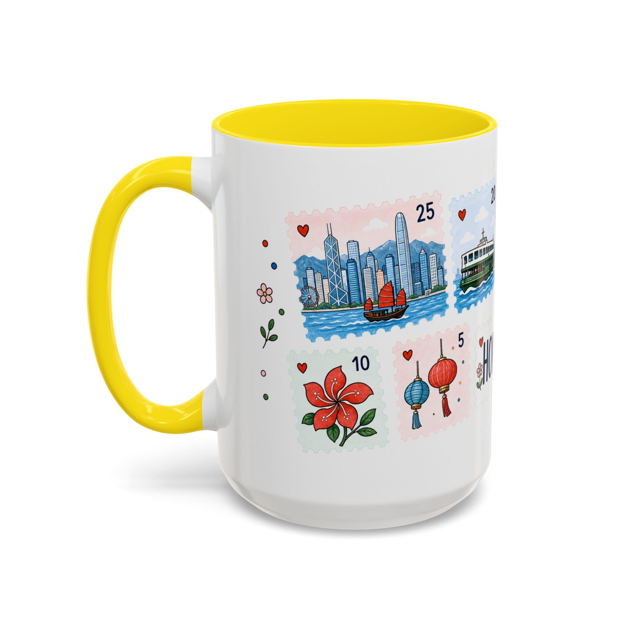 Hong Kong Coffee Mug | Postage Stamp Collage Mug | Travel Souvenir Accent Cup 11oz 15oz