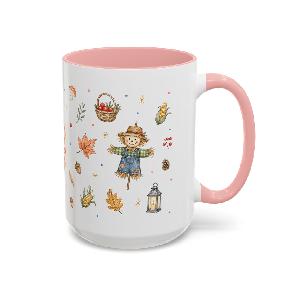 Thanksgiving Mug | Country Harvest Watercolor Gift | Pumpkin Scarecrow Accent Cup 11oz 15oz