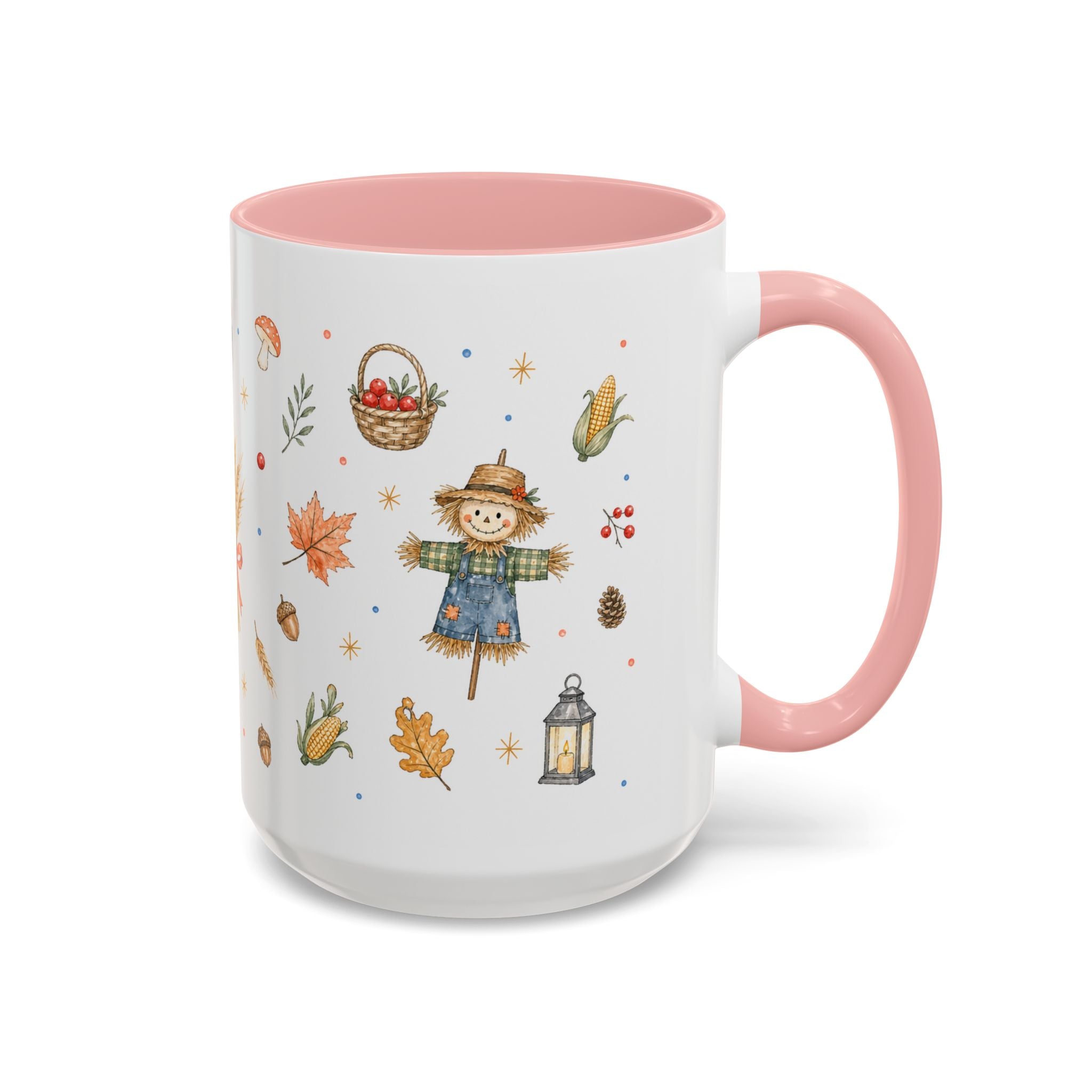 Thanksgiving Mug | Country Harvest Watercolor Gift | Pumpkin Scarecrow Accent Cup 11oz 15oz