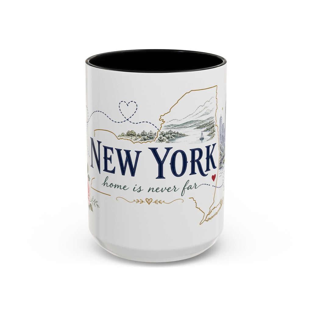 New York State Map Mug | Botanical Rose Accents, Long Distance Friendship Gift