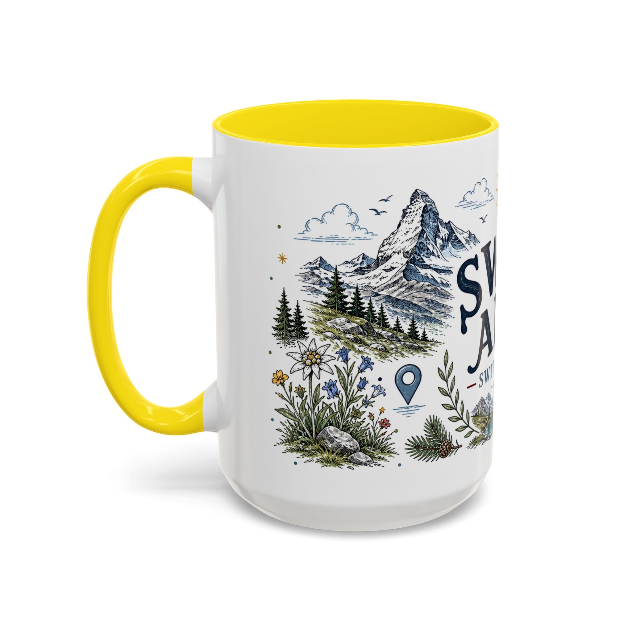 Swiss Alps Coffee Mug | Travel Destination Souvenir Gift | Accent Color Ceramic 11oz 15oz
