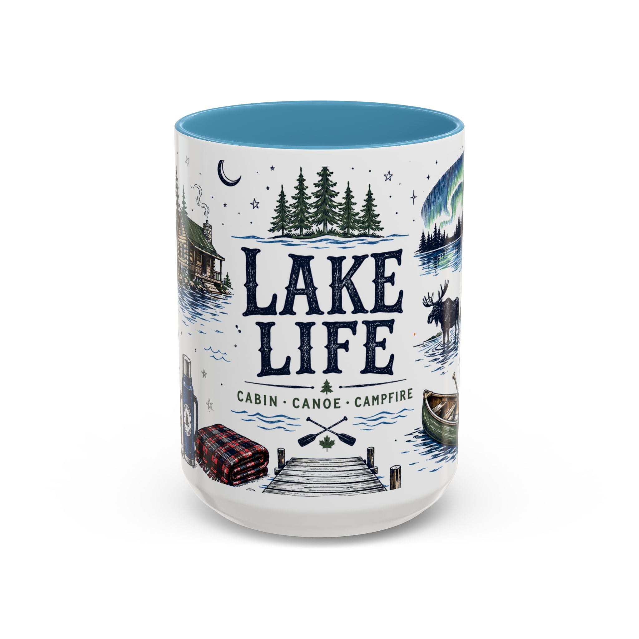 Cabin Country Lake Life Coffee Mug | Canada Cottage Gift | Accent Color Ceramic 11oz 15oz