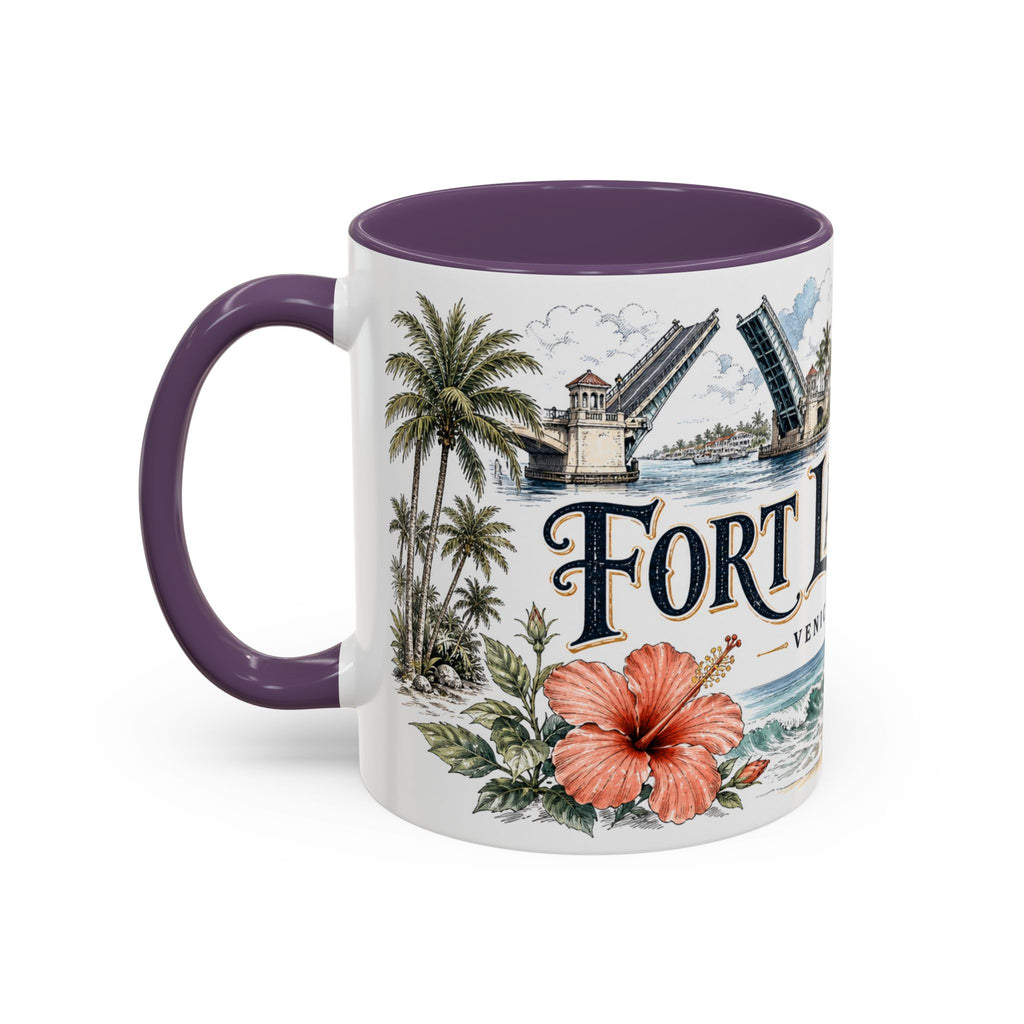Fort Lauderdale Coffee Mug | United States Travel Souvenir | Vintage Illustrated City Gift | 11 oz 15 oz Accent Mug