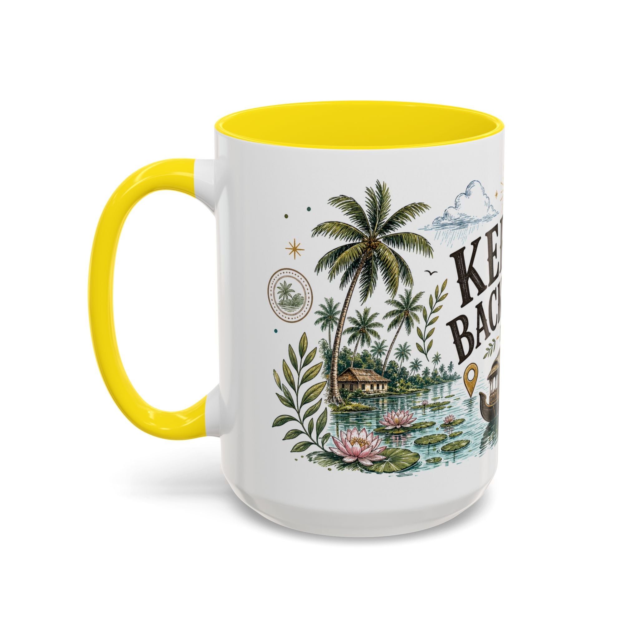 Kerala Backwaters Coffee Mug | Travel Destination Souvenir Gift | Accent Color Ceramic 11oz 15oz
