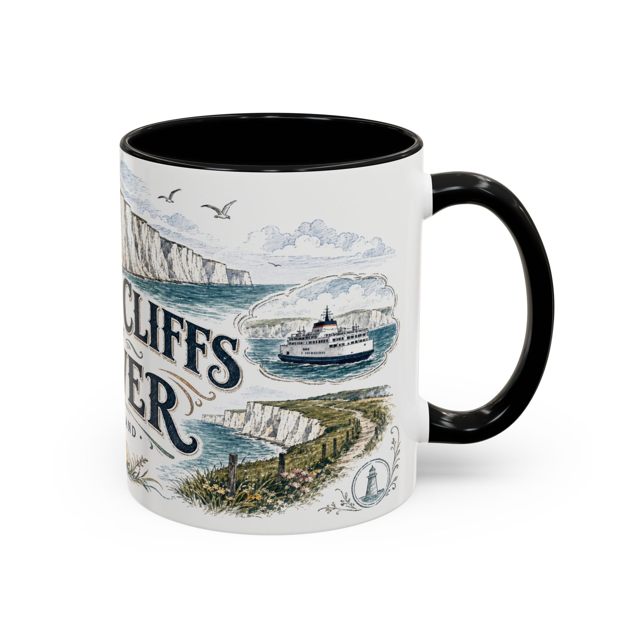 White Cliffs of Dover Mug, England Travel Souvenir, Bucket List Gift, Accent Ceramic Coffee Mug 11oz 15oz