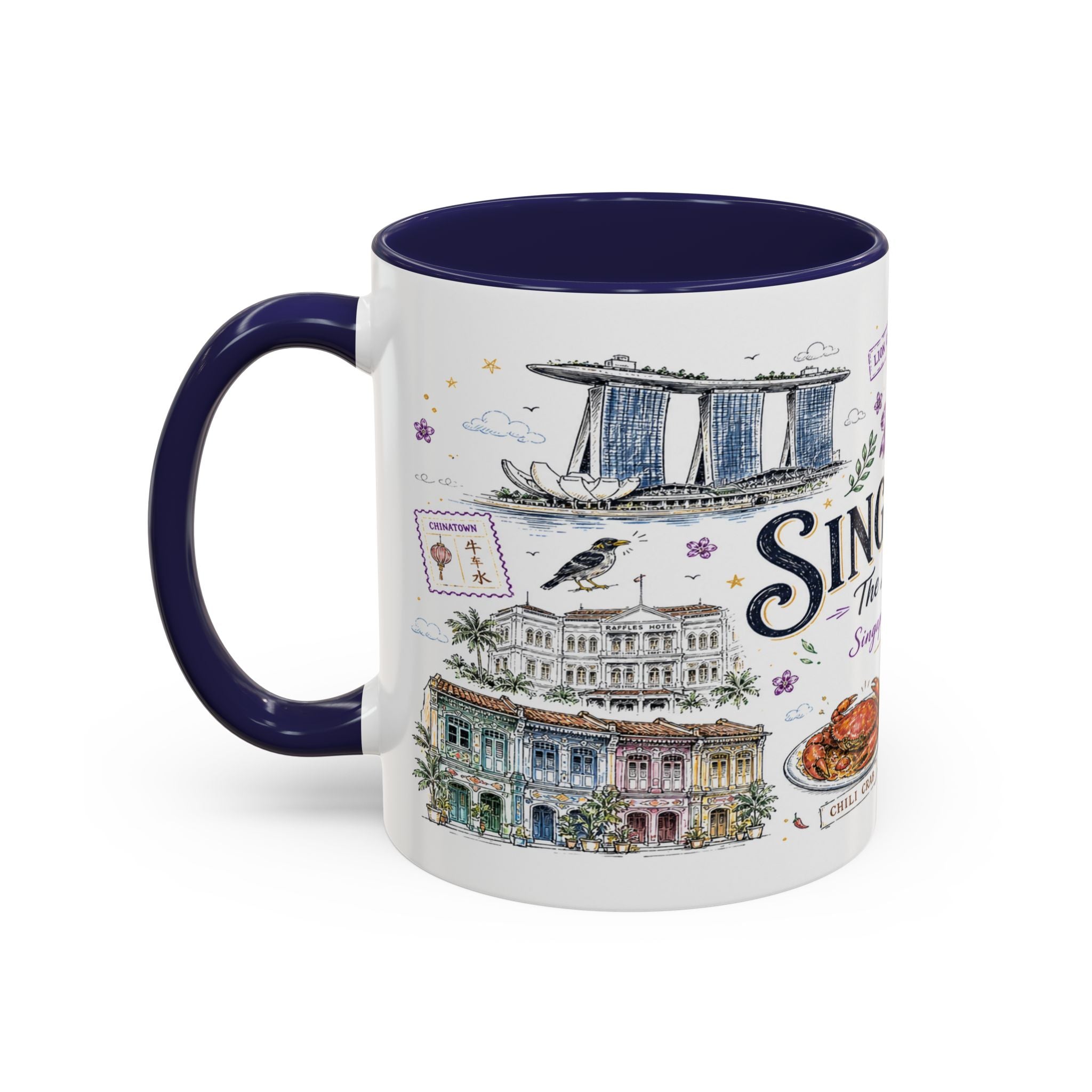 Singapore Coffee Mug | Asia Souvenir Travel Gift | Accent Color Ceramic 11oz 15oz