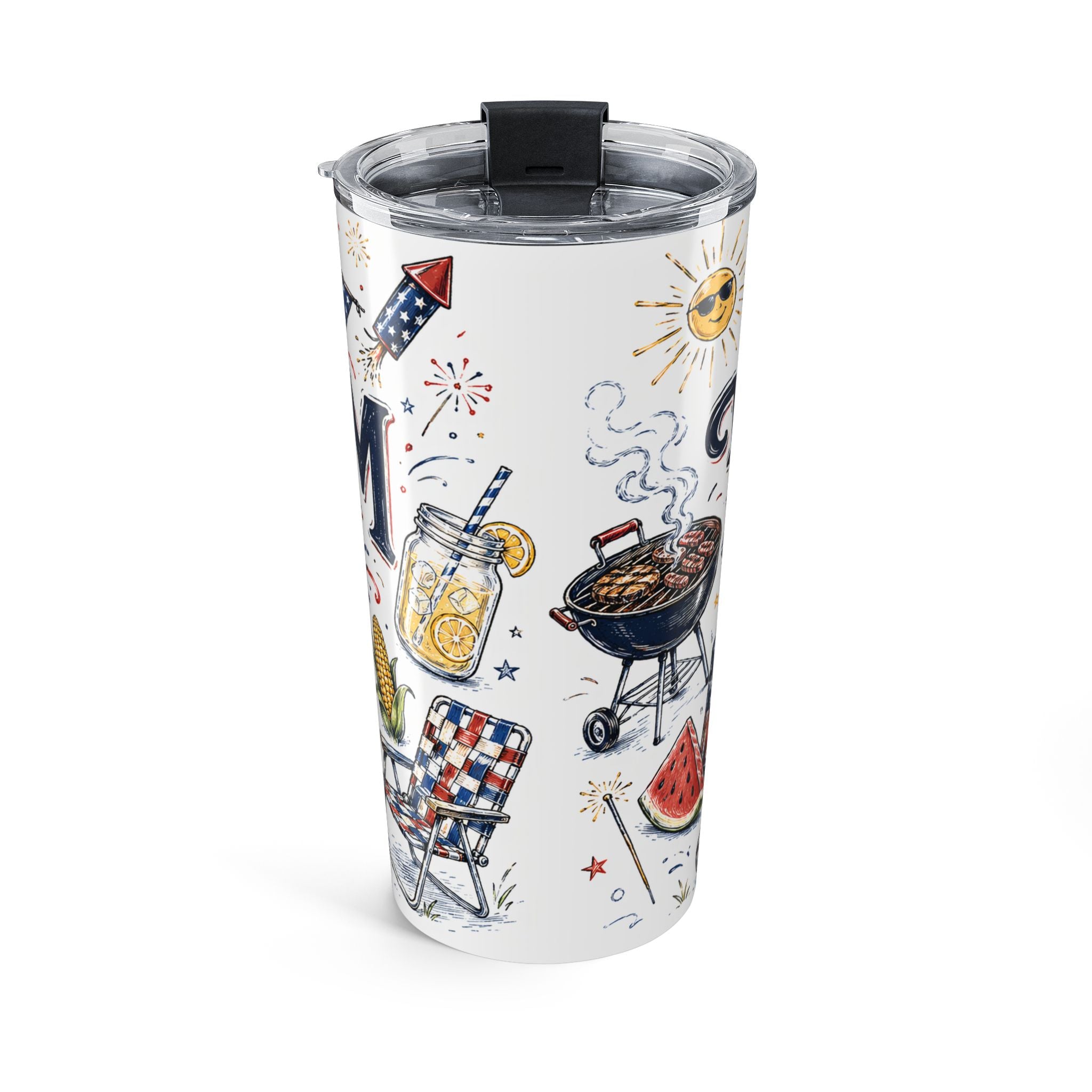 Freedom Fest 20oz Tumbler | Grill Chill Fireworks 4th of July | Insulated Stainless Steel Travel Cup