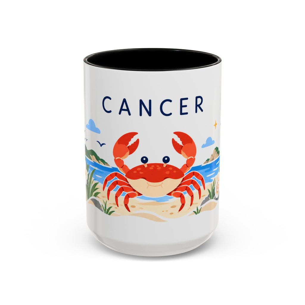 Cancer Zodiac Coffee Mug | Crab and Coastal Design | Astrology Birthday Gift | 11 oz 15 oz Ceramic Accent Mug