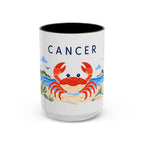 Cancer Zodiac Coffee Mug | Crab and Coastal Design | Astrology Birthday Gift | 11 oz 15 oz Ceramic Accent Mug