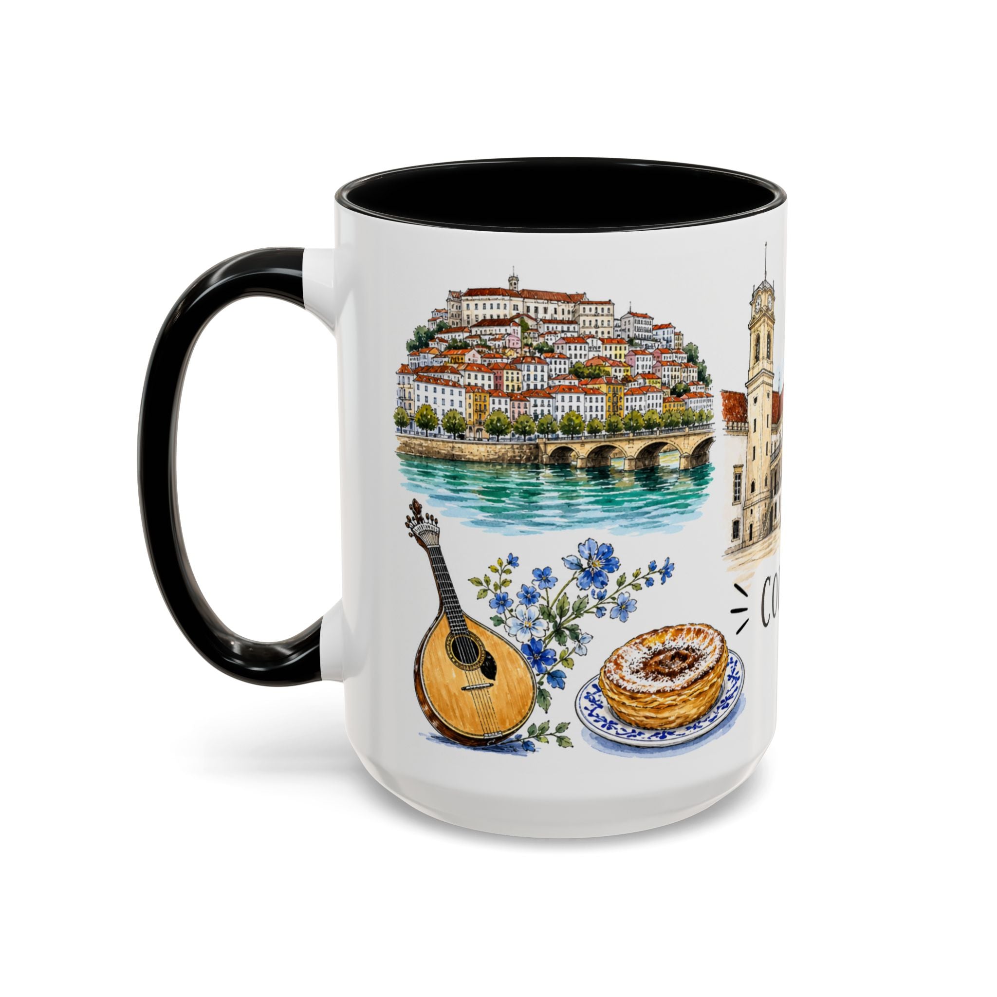 Coimbra Illustrated Travel Mug | City Souvenir Accent Coffee Mug | 11oz 15oz Ceramic Cup