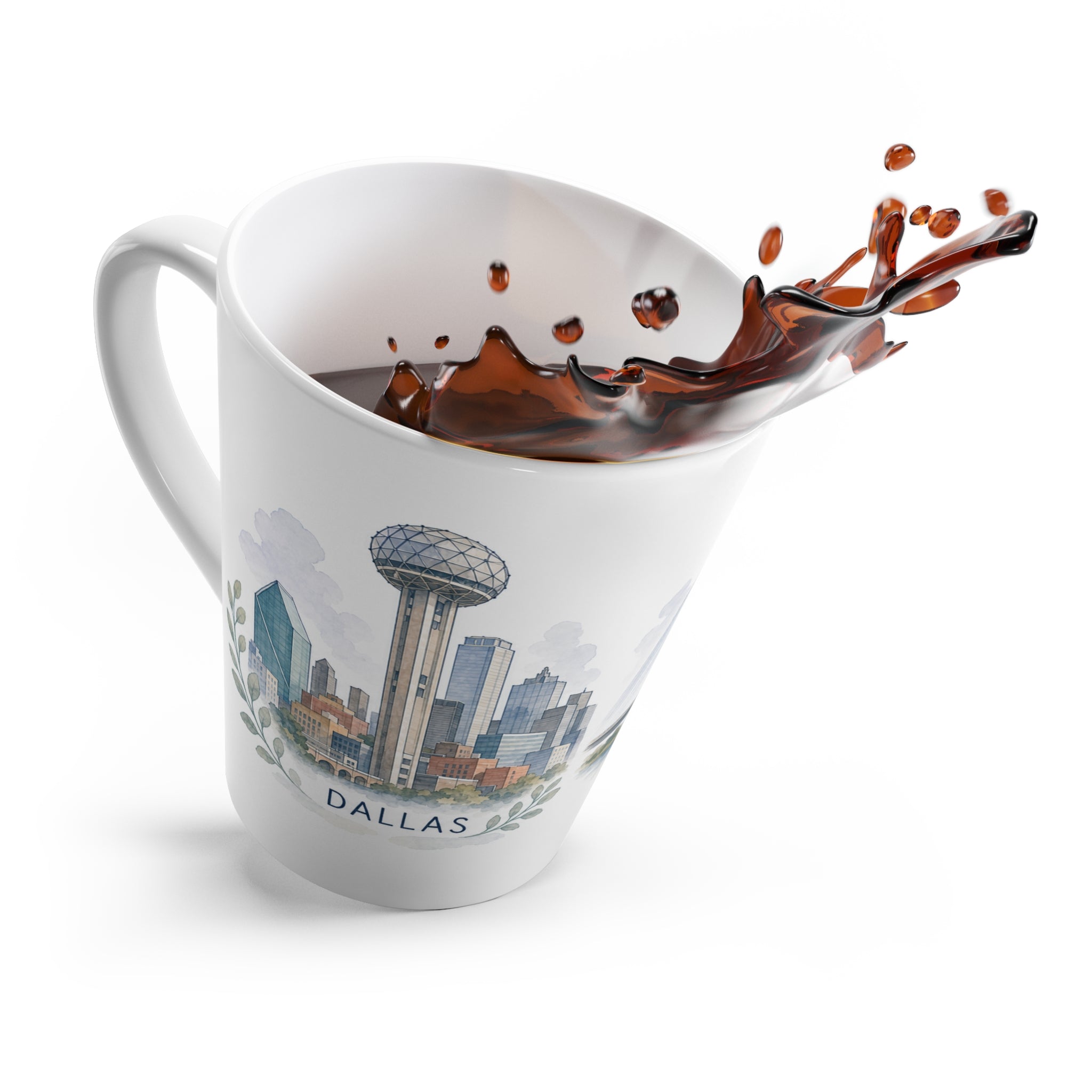 Dallas Latte Mug | Watercolor City Travel Mug | 12 oz Ceramic Souvenir Gift