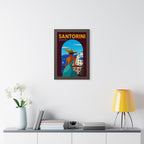 Santorini Greece Framed Poster | Vintage Travel Wall Art | Black Walnut White Frame | 16x24 20x30