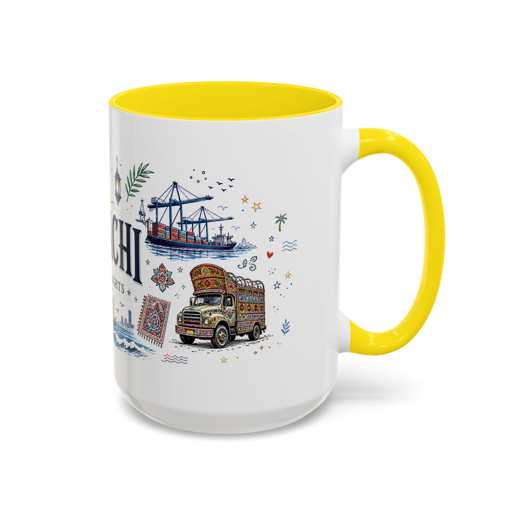Karachi Coffee Mug | Pakistan Souvenir Travel Gift | Accent Color Ceramic 11oz 15oz