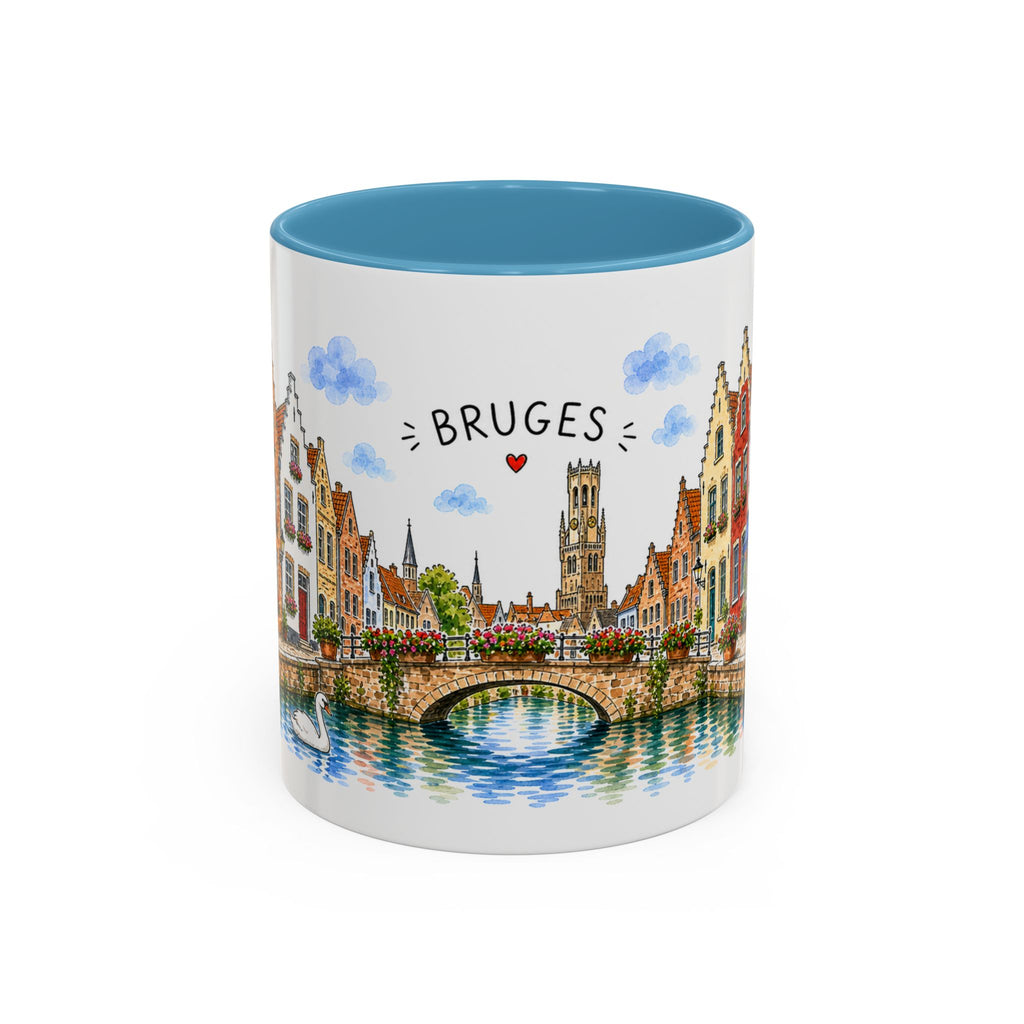 Bruges Illustrated Travel Mug | Belgium Souvenir Accent Coffee Mug | 11oz 15oz Ceramic Cup