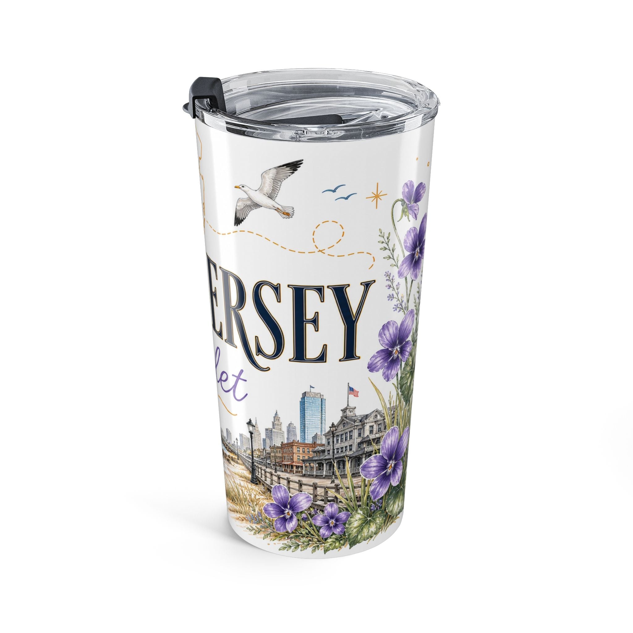New Jersey State Flower 20oz Tumbler | Violet Botanical State Flower Gift | Insulated Stainless Steel Travel Cup