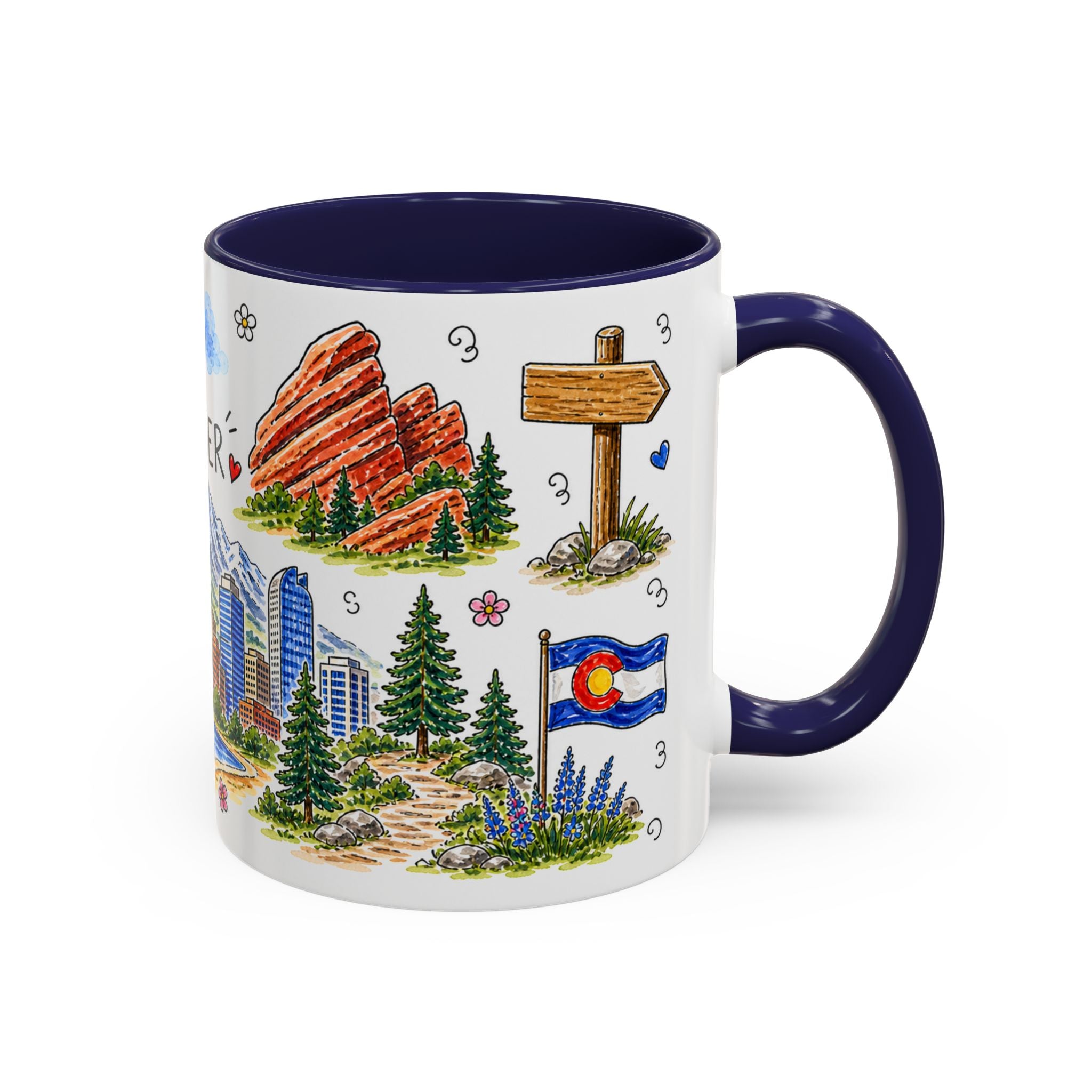 Denver Illustrated Travel Mug | City Souvenir Accent Coffee Mug | 11oz 15oz Ceramic Cup