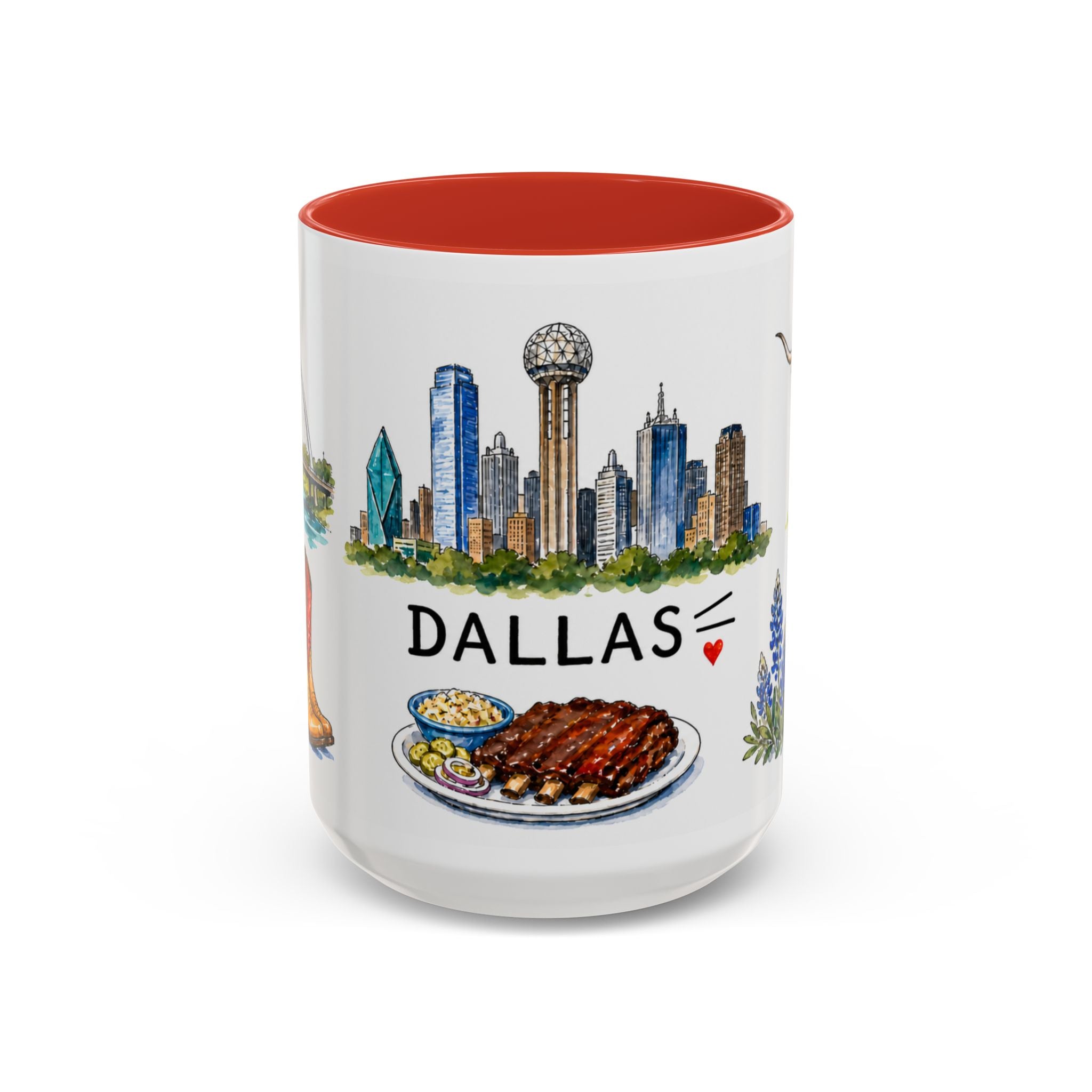 Dallas Illustrated Travel Mug | City Souvenir Accent Coffee Mug | 11oz 15oz Ceramic Cup