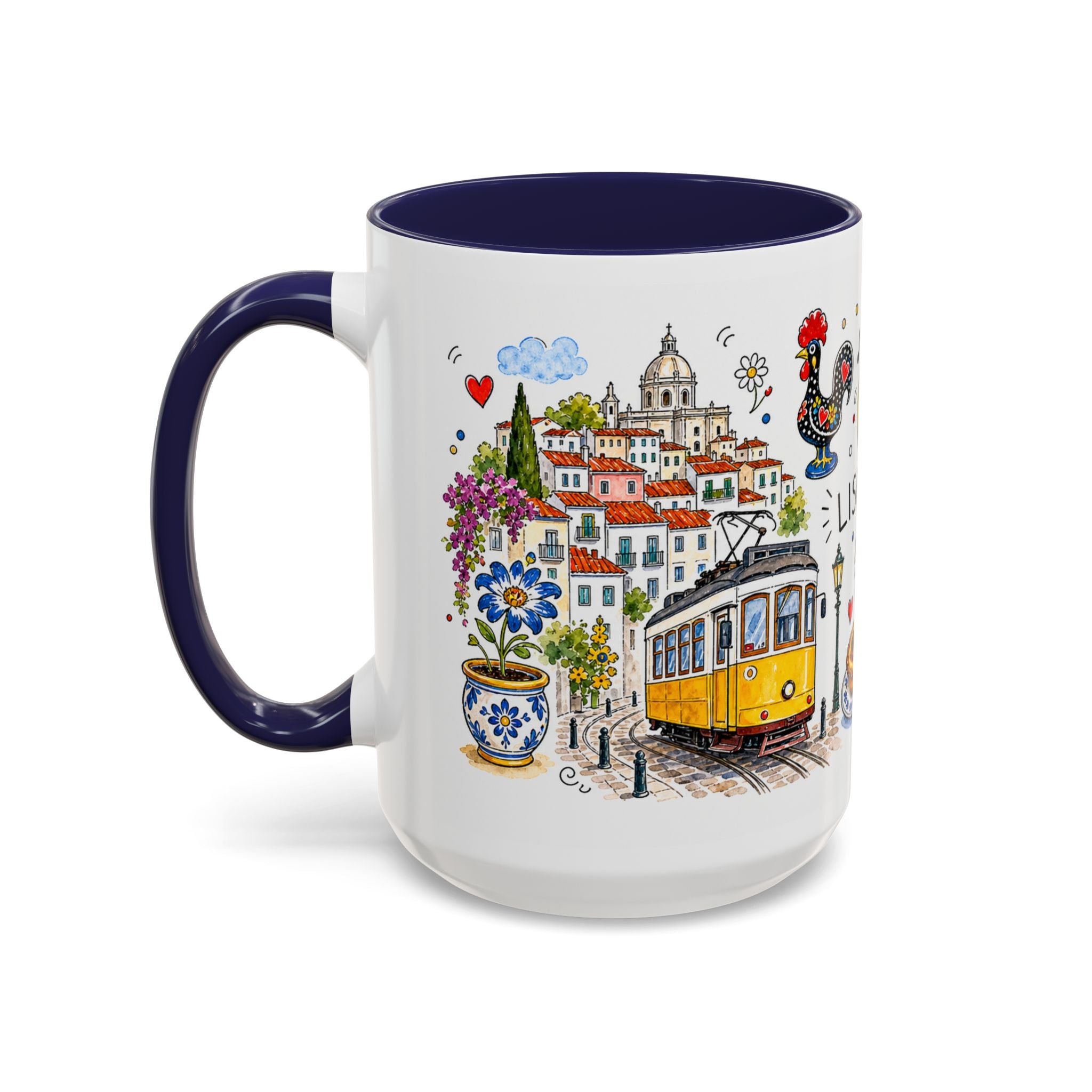 Lisbon Travel Mug | European City Souvenir Accent Coffee Mug | 11oz 15oz Ceramic Cup