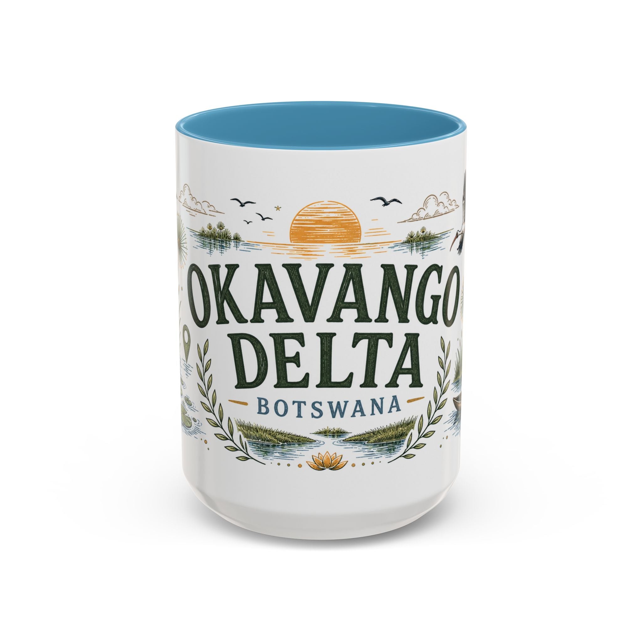 Okavango Delta Coffee Mug | Travel Destination Souvenir Gift | Accent Color Ceramic 11oz 15oz