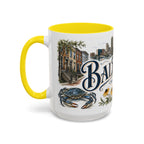 Baltimore Coffee Mug | United States Travel Souvenir | Vintage Illustrated City Gift | 11 oz 15 oz Accent Mug