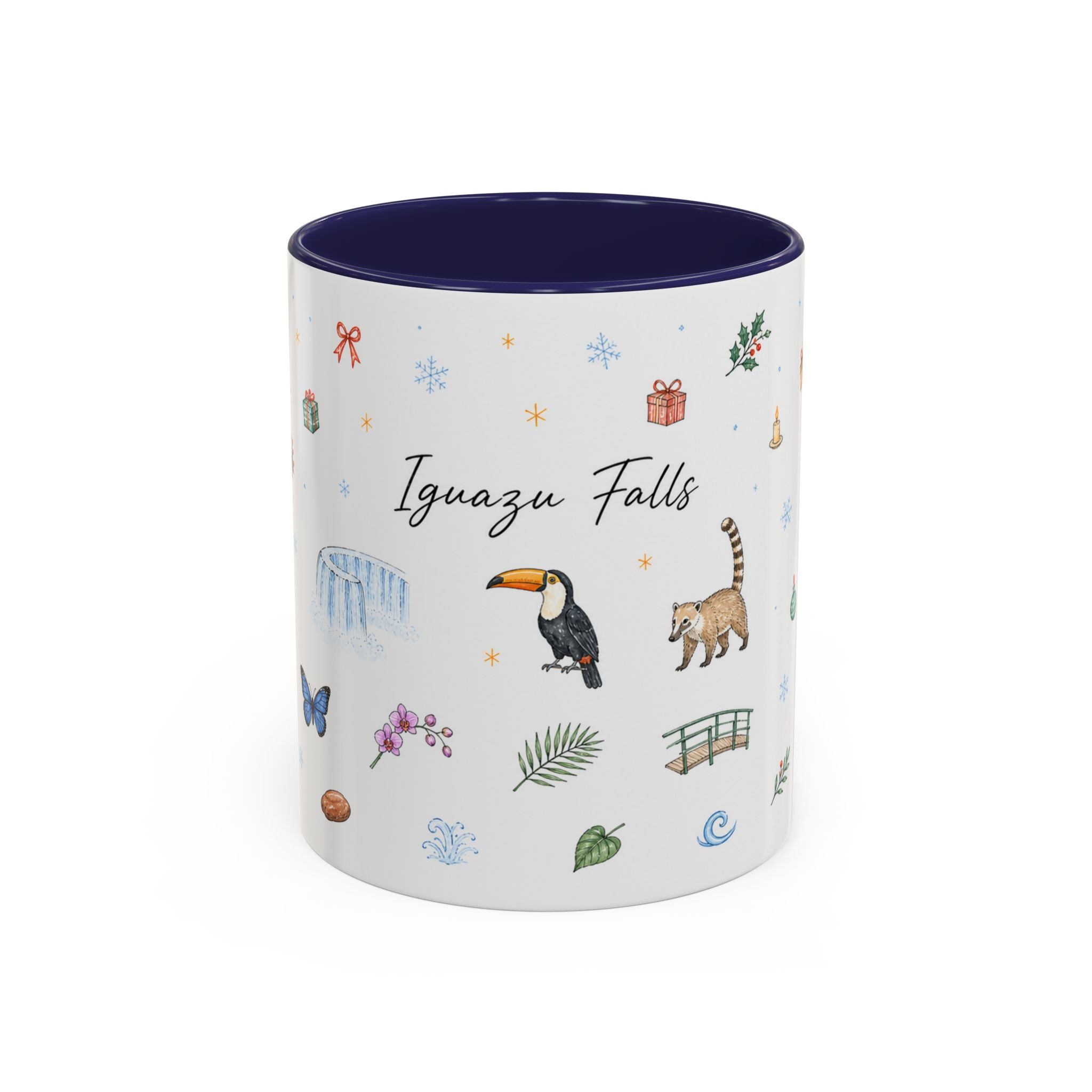 Iguazu Falls Christmas Mug | Watercolor Travel Souvenir | Holiday Gift | Accent Ceramic Coffee Cup 11oz 15oz